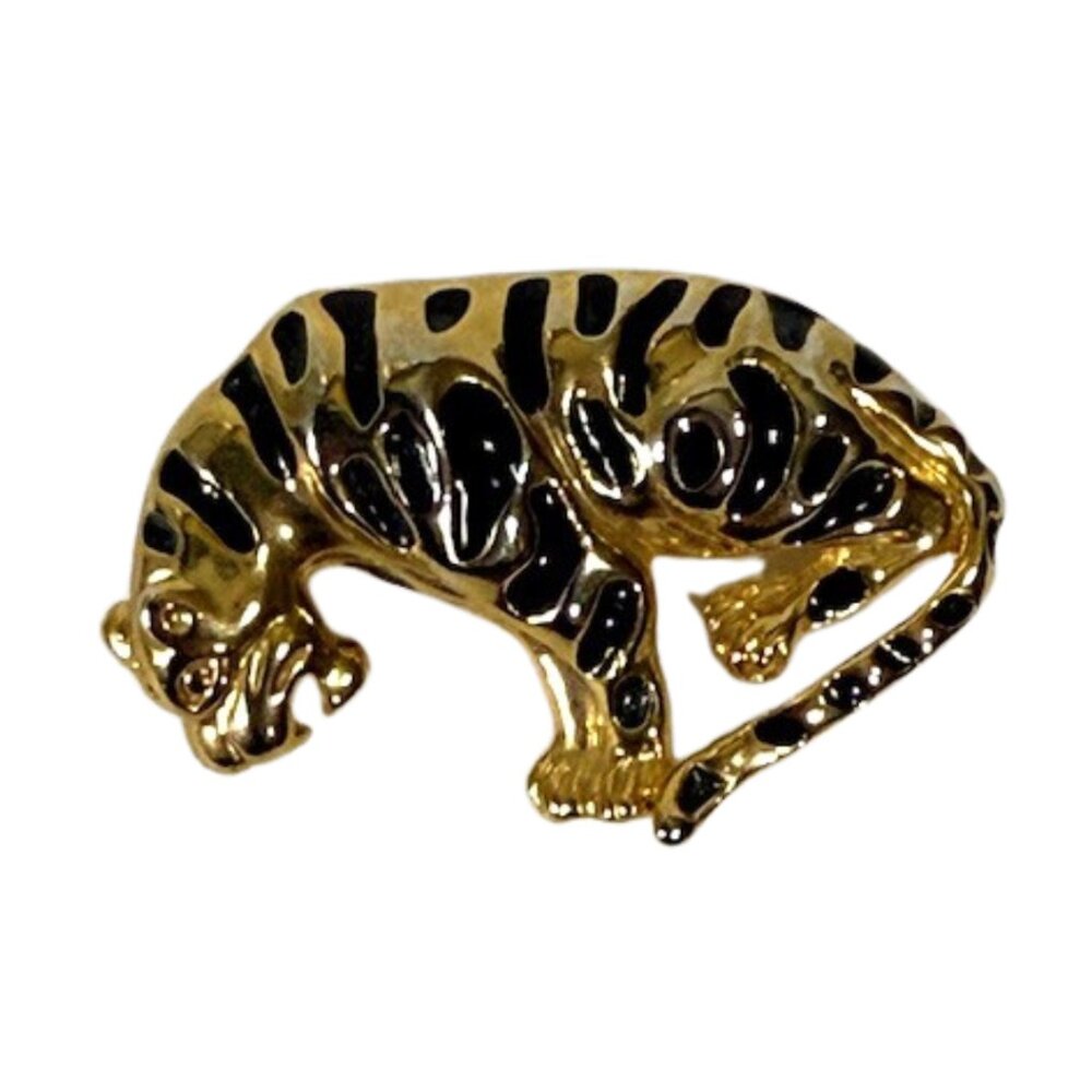 Gold-tone and black enamel leopard/jaguar brooch/pin.